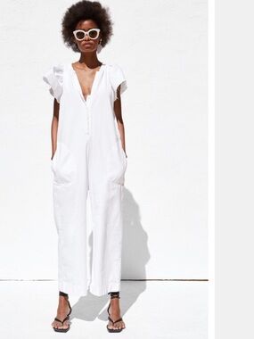 Zara cotton white jumpsuit